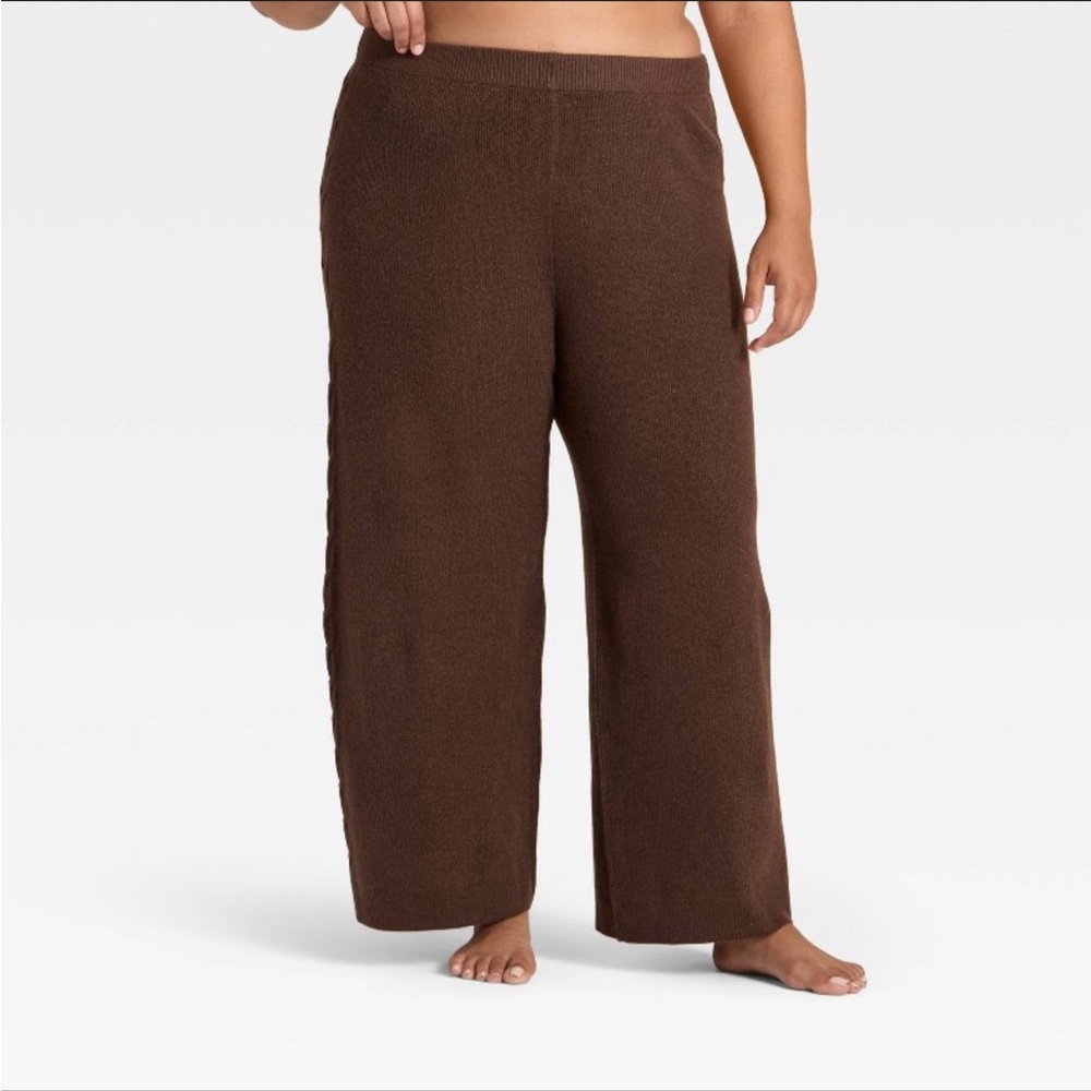 NEW Auden Womens Heather Brown cable sweater Wide leg